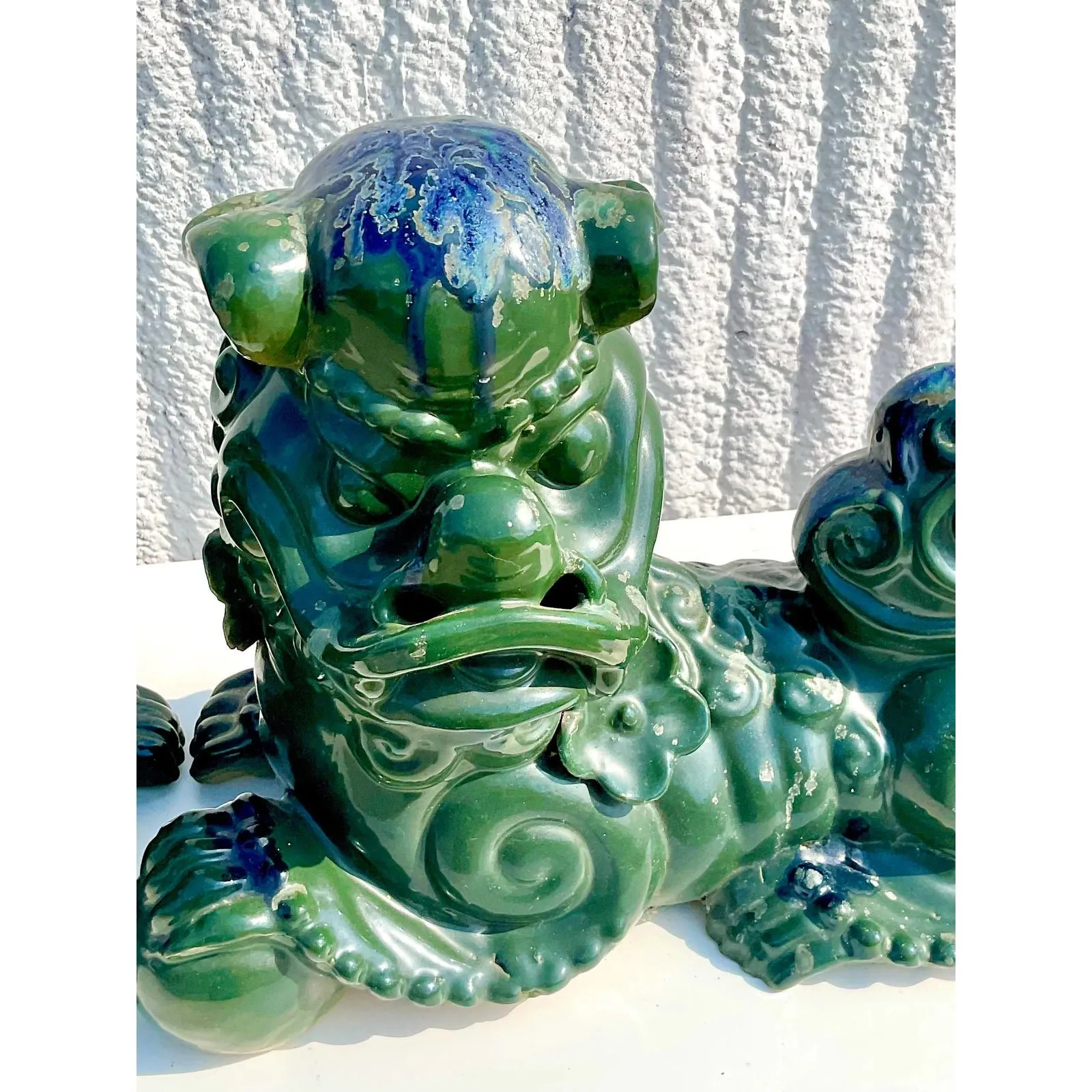 Vintage Emerald Glazed Ceramic Foo Dogs – A Pair — additional photo 5