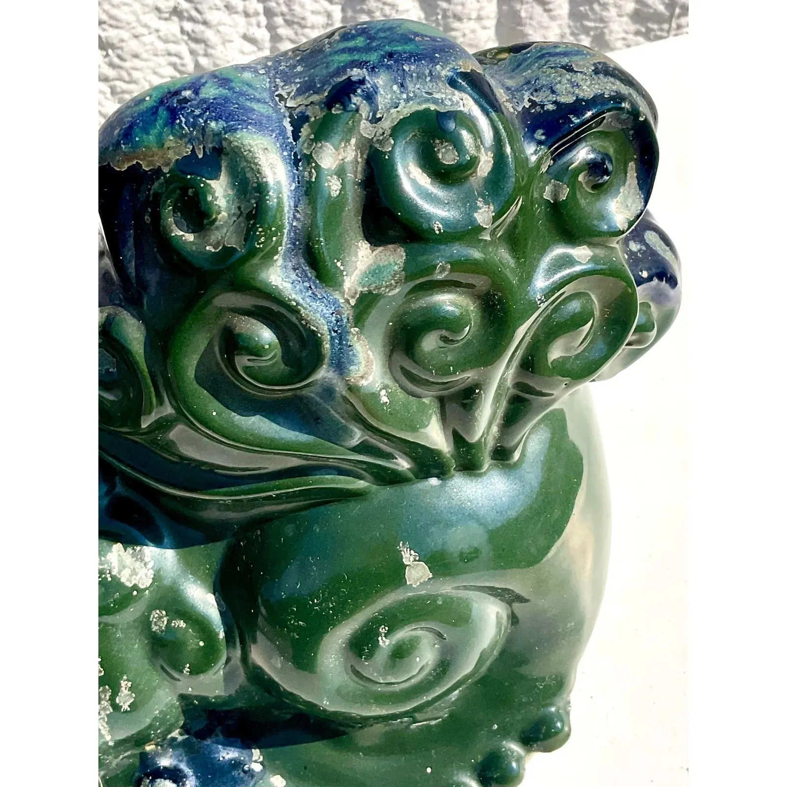 Vintage Emerald Glazed Ceramic Foo Dogs – A Pair — additional photo 6