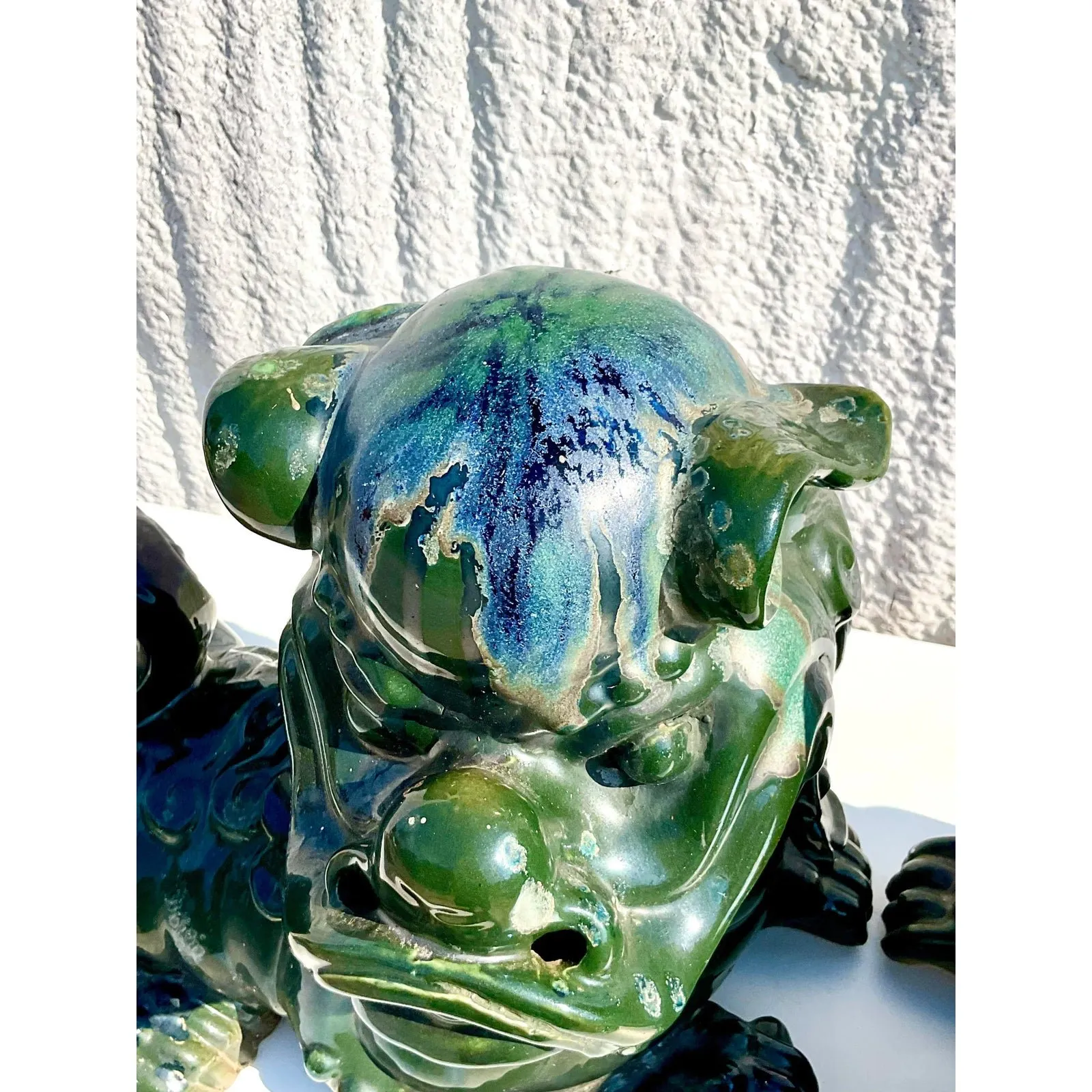 Vintage Emerald Glazed Ceramic Foo Dogs – A Pair — additional photo 8