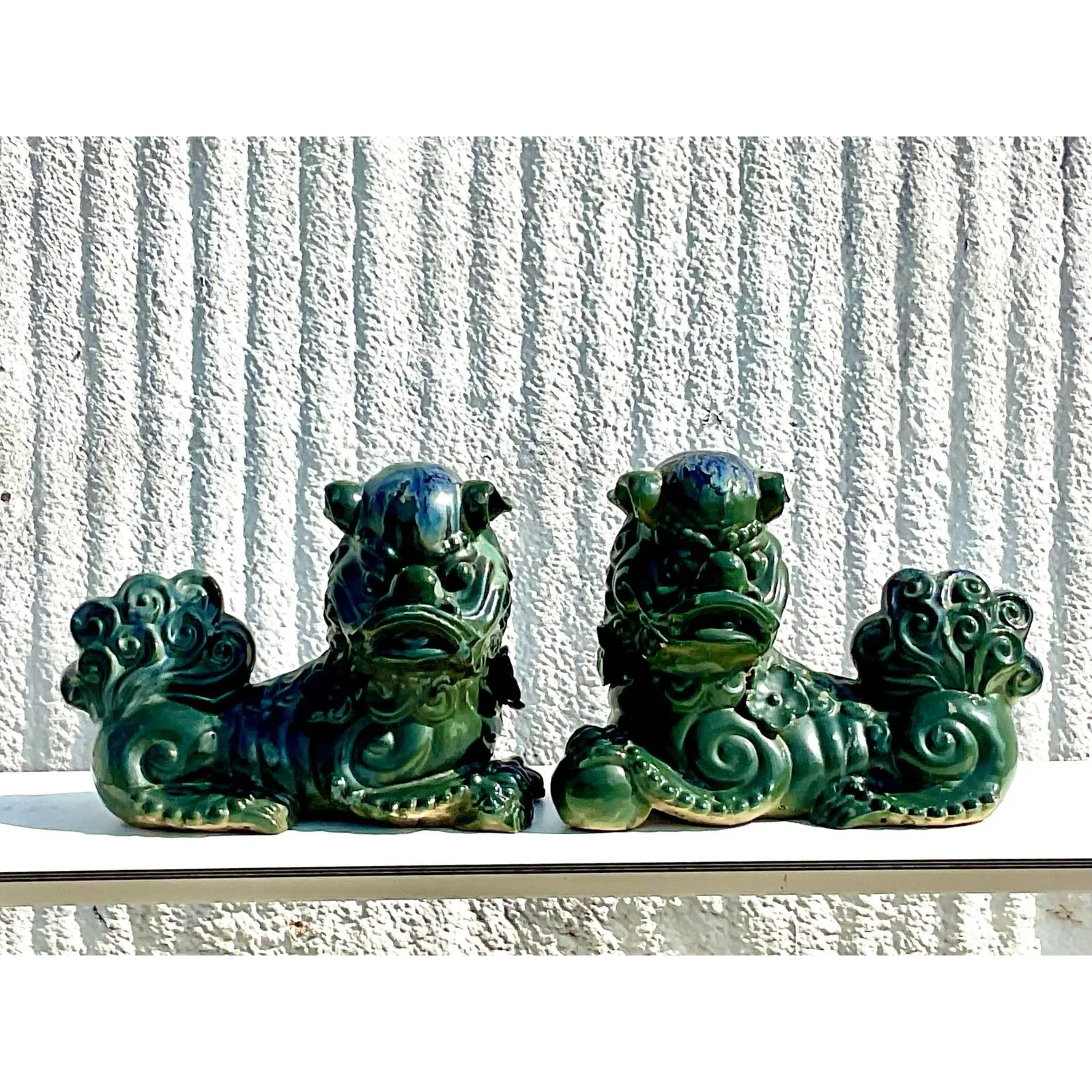 Vintage Emerald Glazed Ceramic Foo Dogs – A Pair — additional photo 2