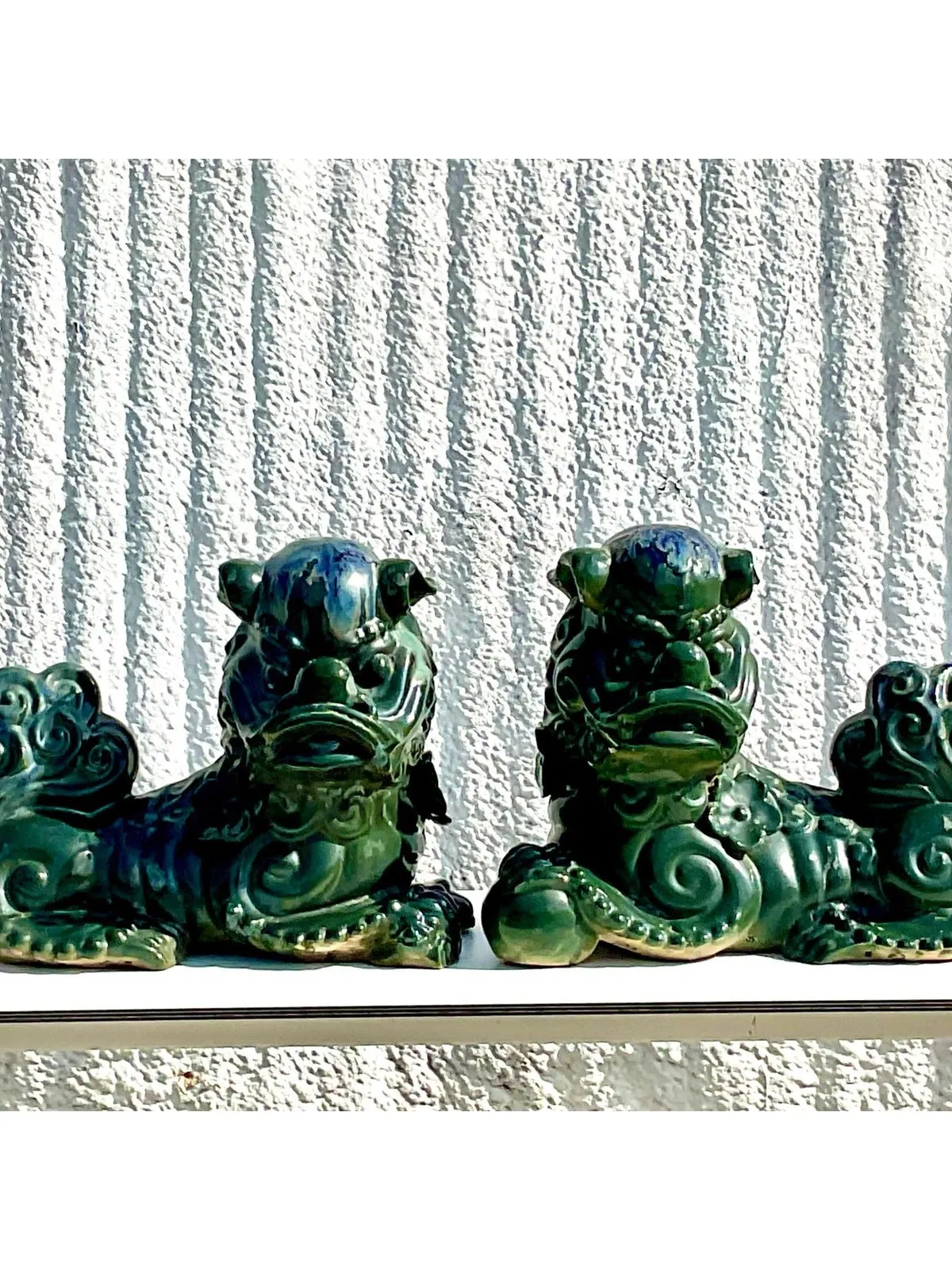 Vintage Emerald Glazed Ceramic Foo Dogs – A Pair — additional photo 1