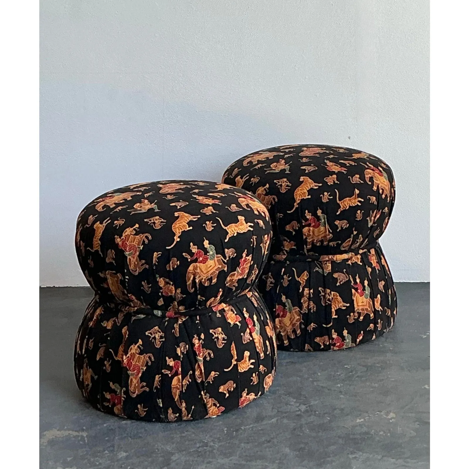 Vintage Upholstered Elephant Low Stools - A Pair — additional photo 1