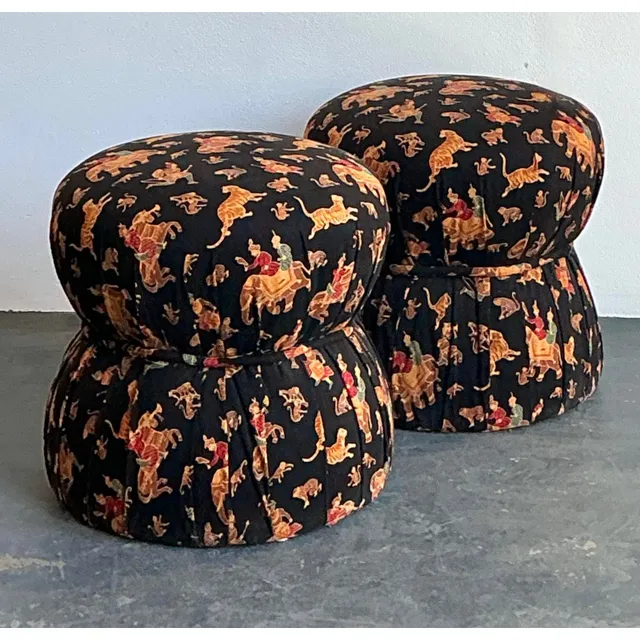 Vintage Upholstered Elephant Low Stools - A Pair — additional photo 4