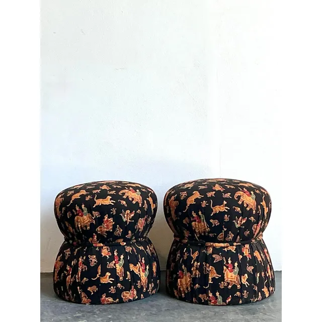 Vintage Upholstered Elephant Low Stools - A Pair — additional photo 5