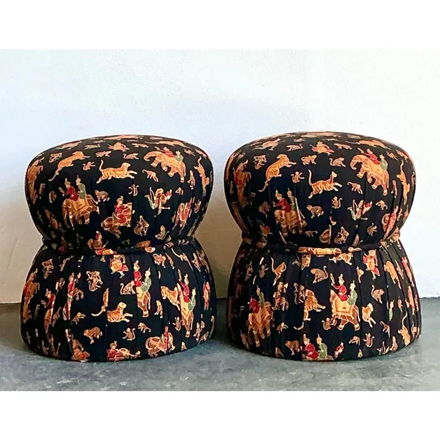 Vintage Upholstered Elephant Low Stools - A Pair — additional photo 7