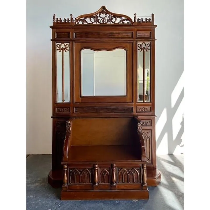 Vintage Gothic Revival Hall Bench — additional photo 2