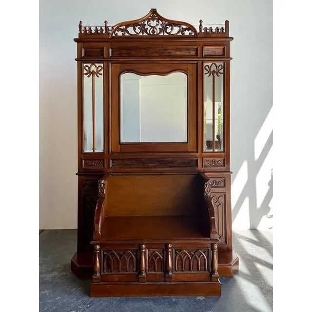 Vintage Gothic Revival Hall Bench — additional photo 2