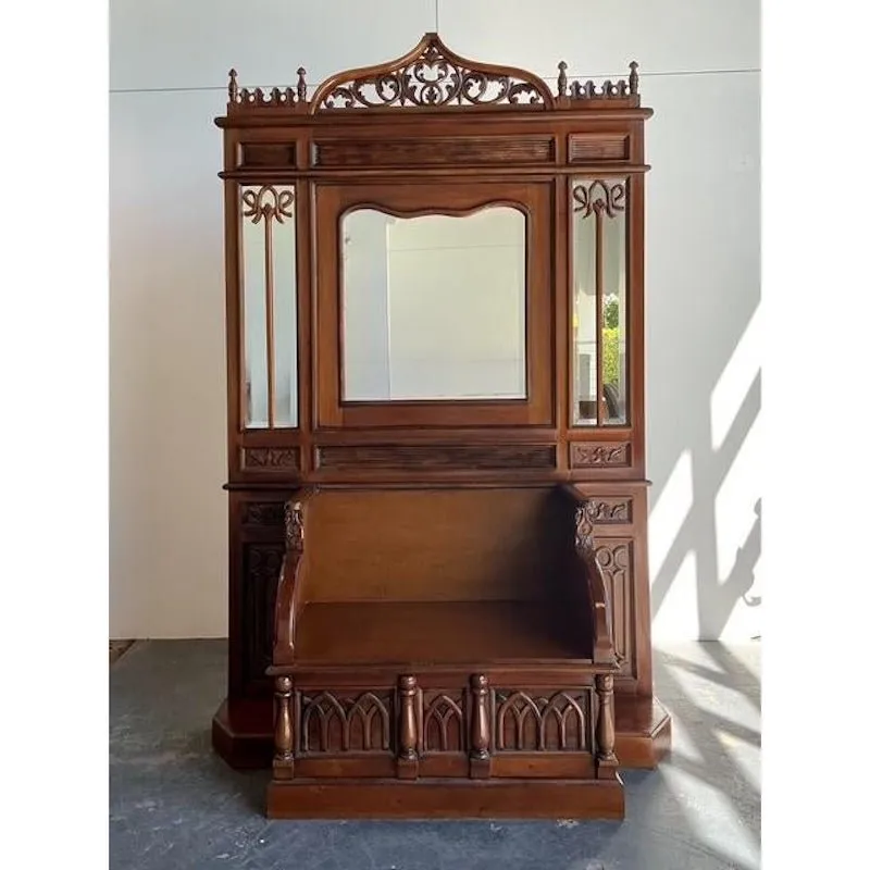 Vintage Gothic Revival Hall Bench — additional photo 4