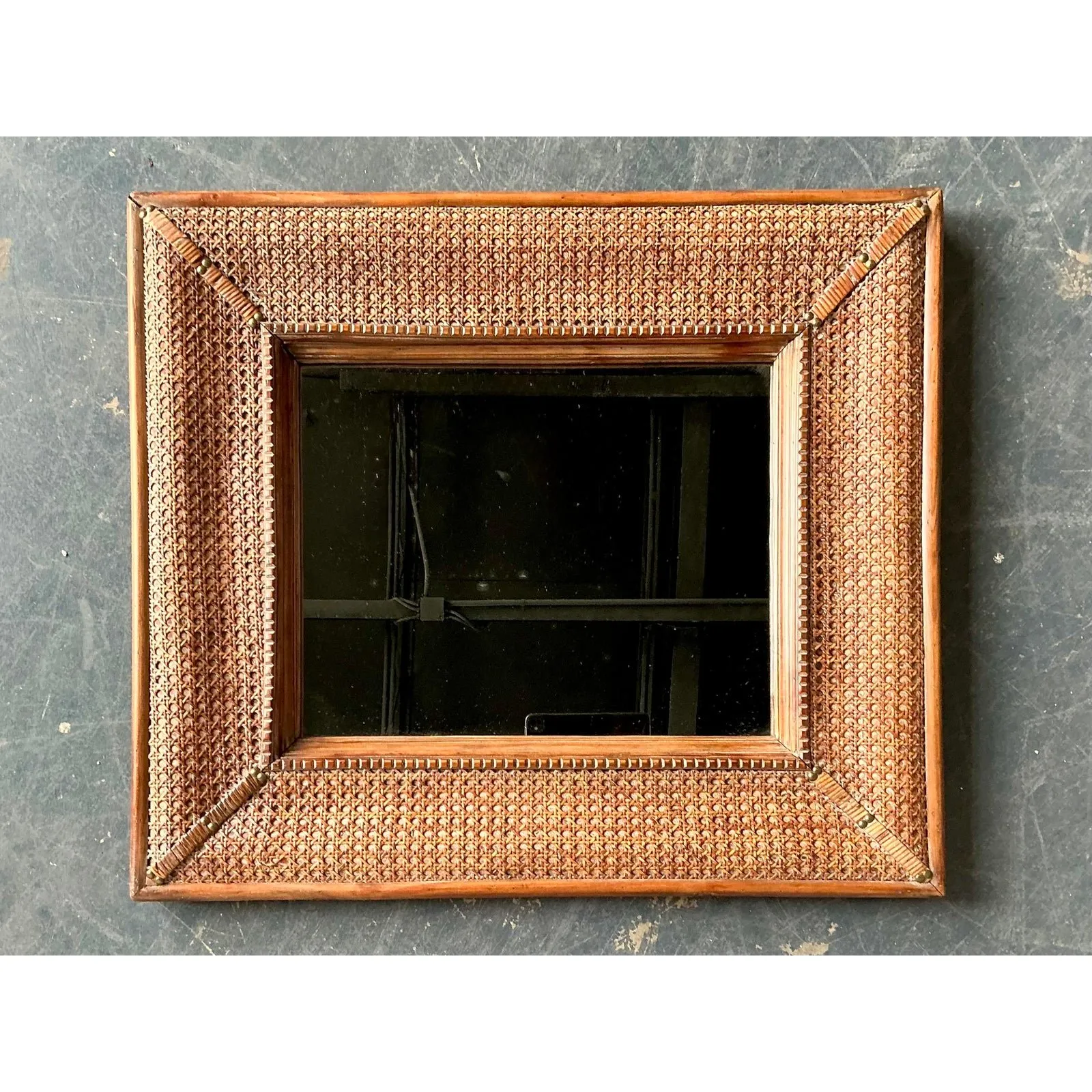 Vintage Cane Wrapped Frame Mirror — additional photo 3