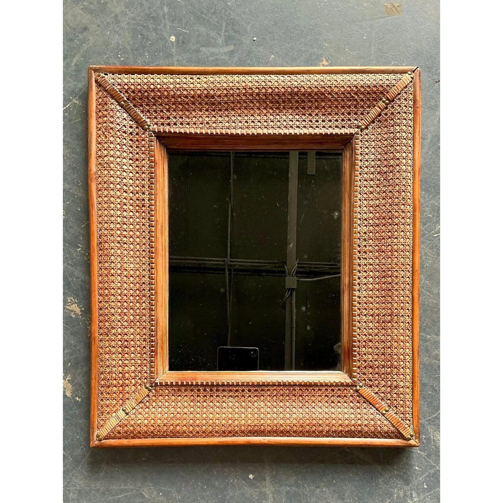 Vintage Cane Wrapped Frame Mirror — additional photo 5
