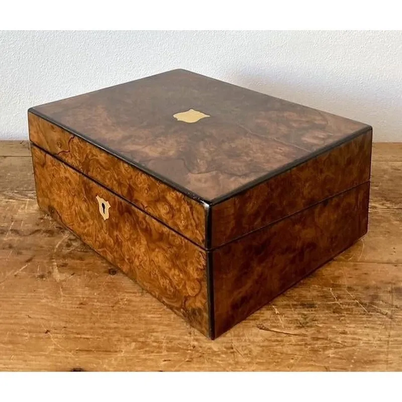 Vintage Brass Inlay Burl Wood Traveling Writing Desk Box — additional photo 5