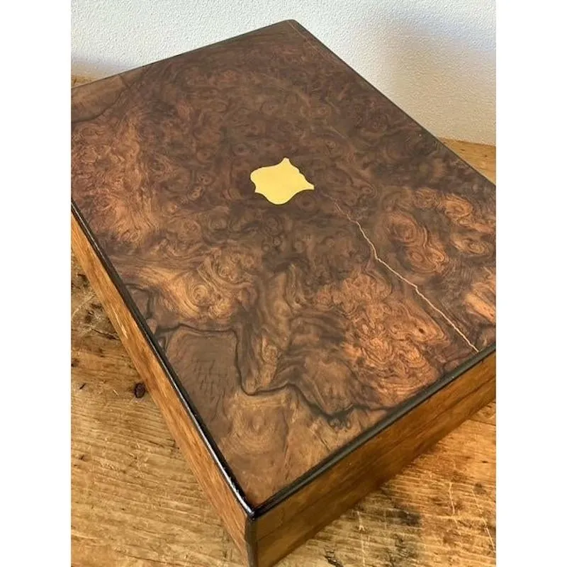 Vintage Brass Inlay Burl Wood Traveling Writing Desk Box — additional photo 6