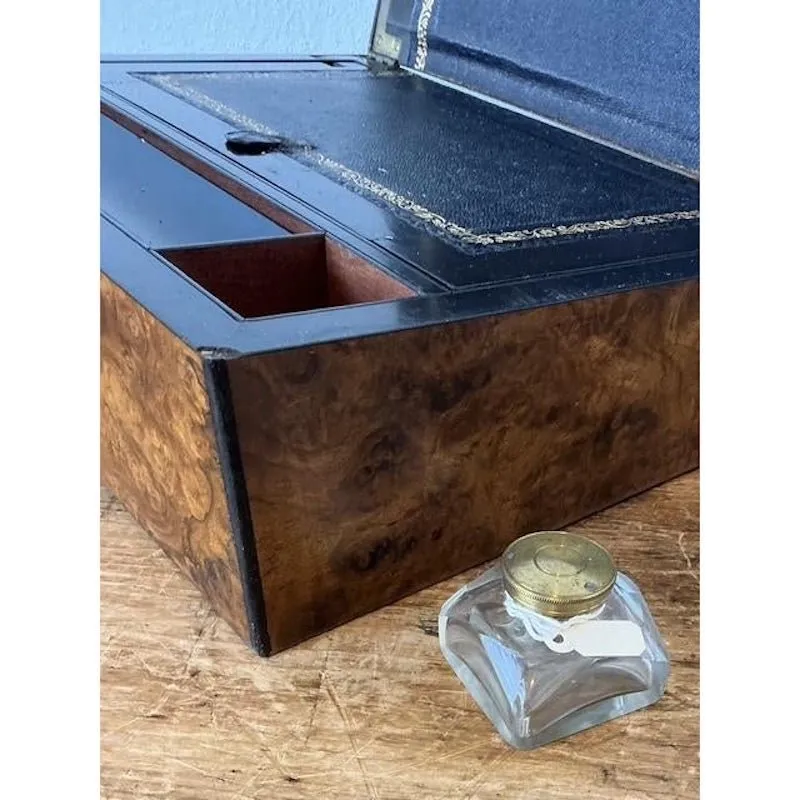 Vintage Brass Inlay Burl Wood Traveling Writing Desk Box — additional photo 8