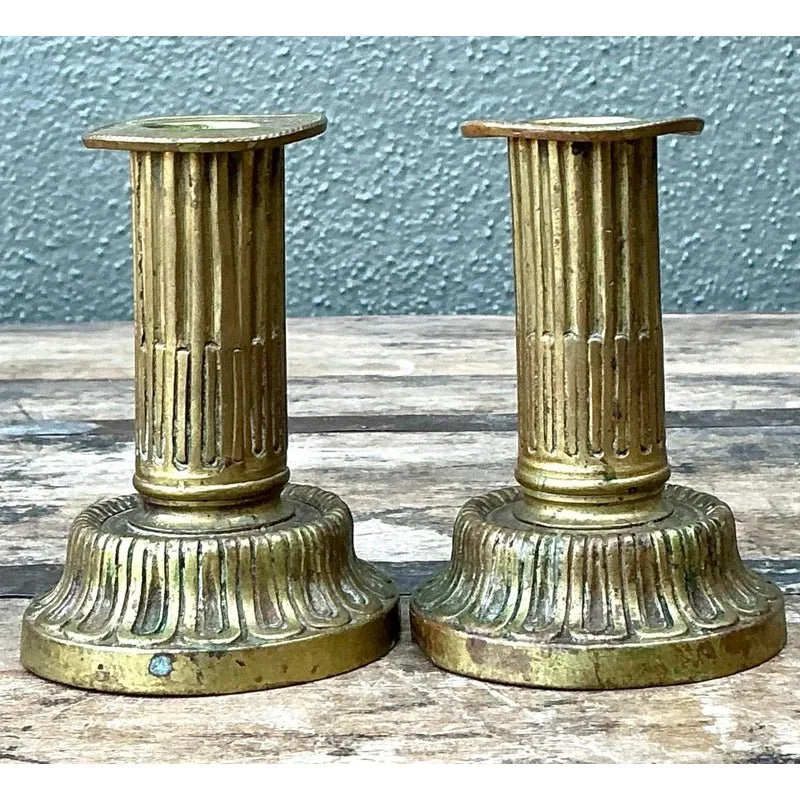 Vintage French Empire Brass Candlesticks - A Pair — additional photo 1