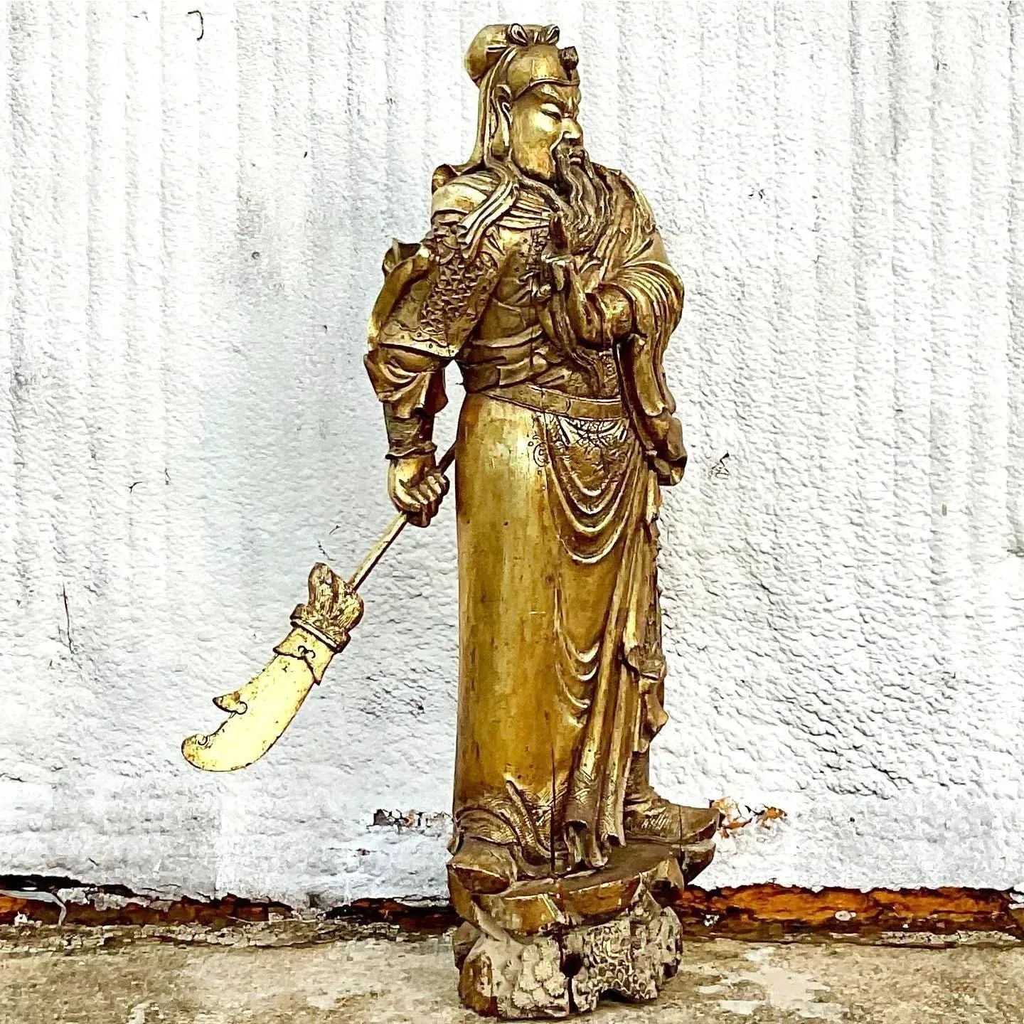 Monumental Vintage Asian Hand Carved Golden Warrior — additional photo 2