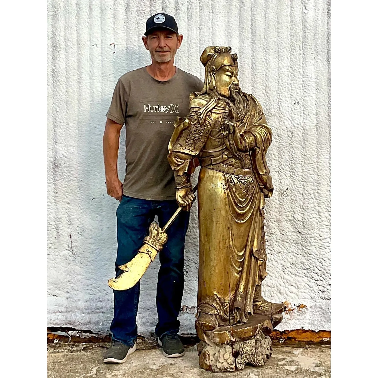 Monumental Vintage Asian Hand Carved Golden Warrior — additional photo 3