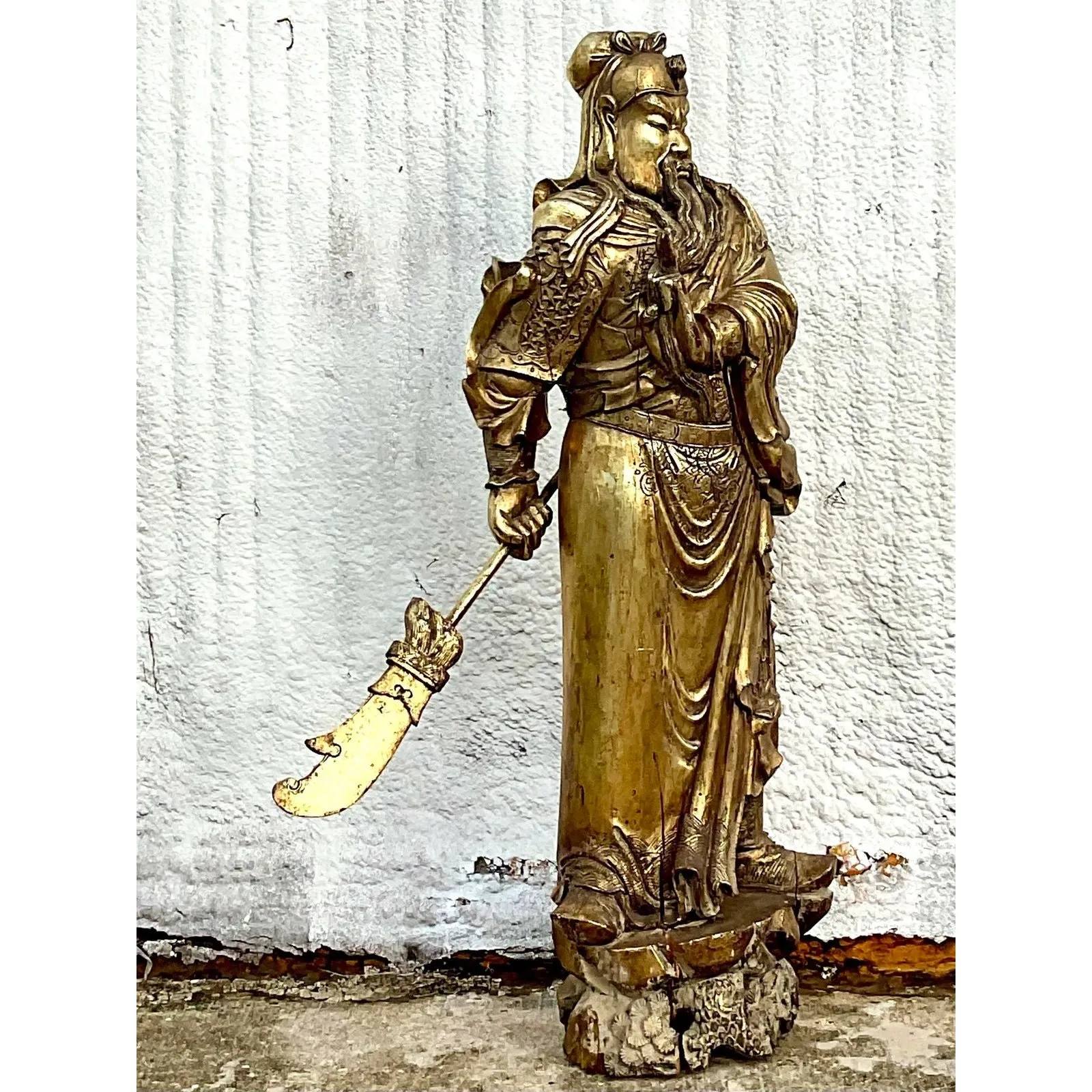 Monumental Vintage Asian Hand Carved Golden Warrior — additional photo 4