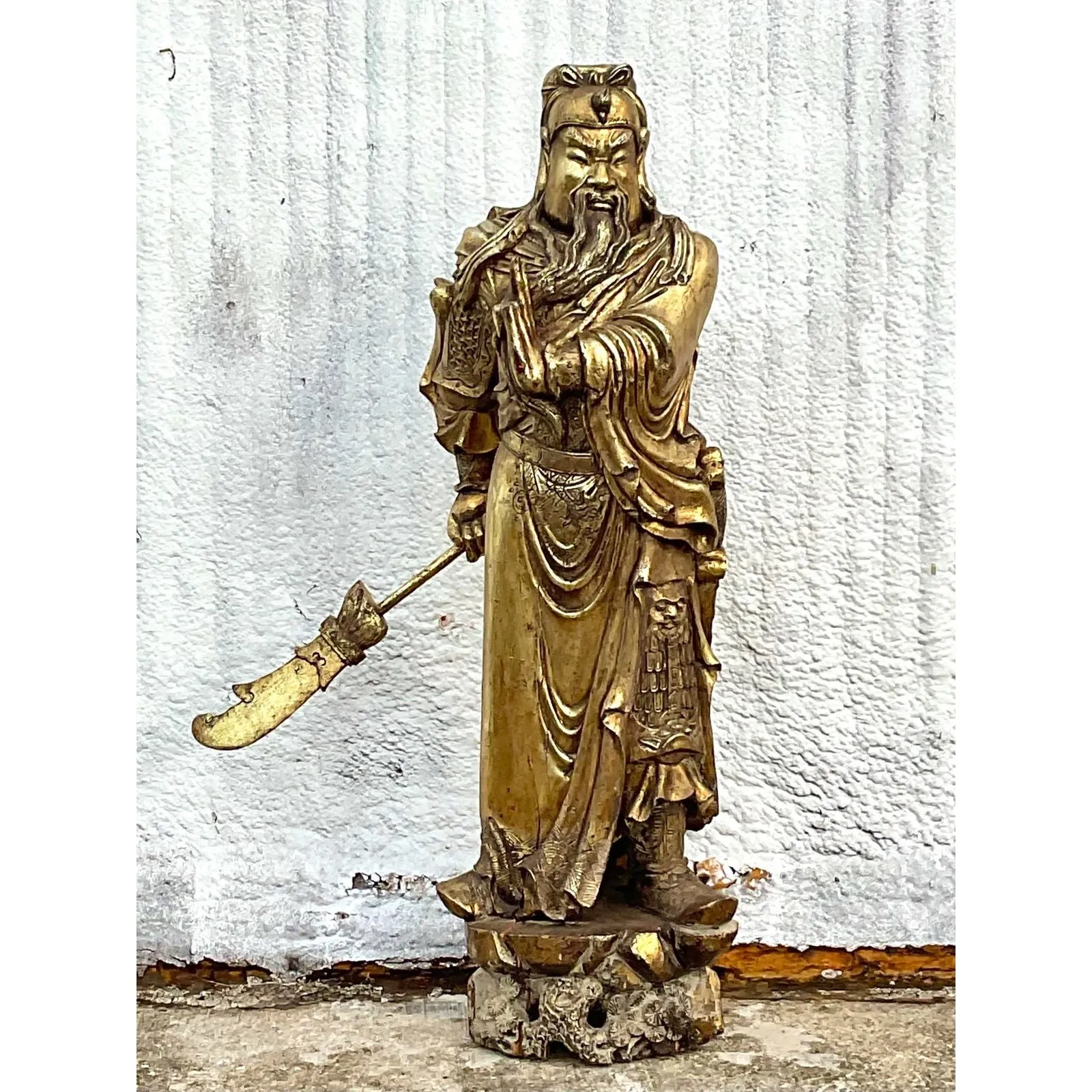 Monumental Vintage Asian Hand Carved Golden Warrior — additional photo 1