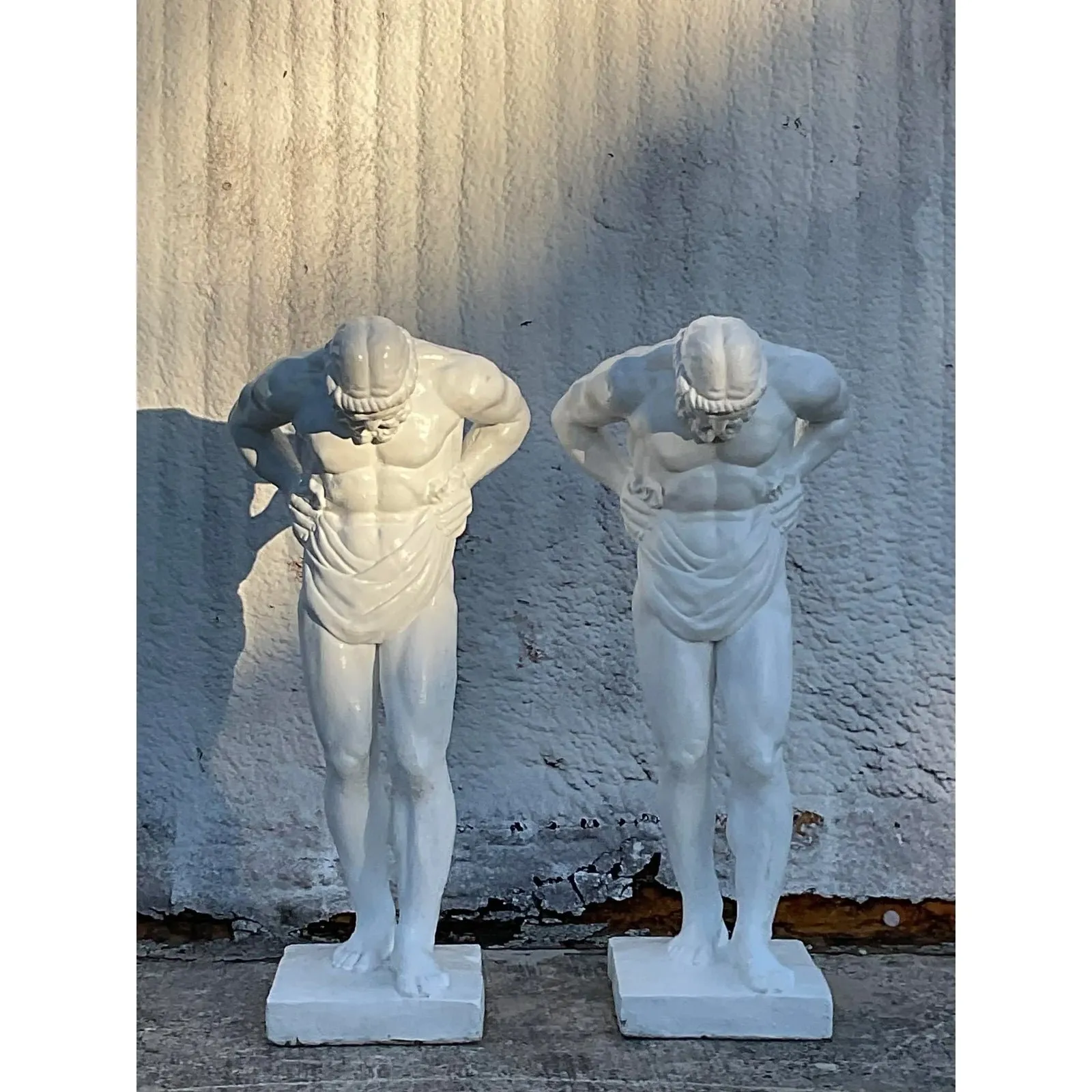 Vintage Grand Tour Painted Concrete Hercules Pedestal- a Pair — additional photo 2