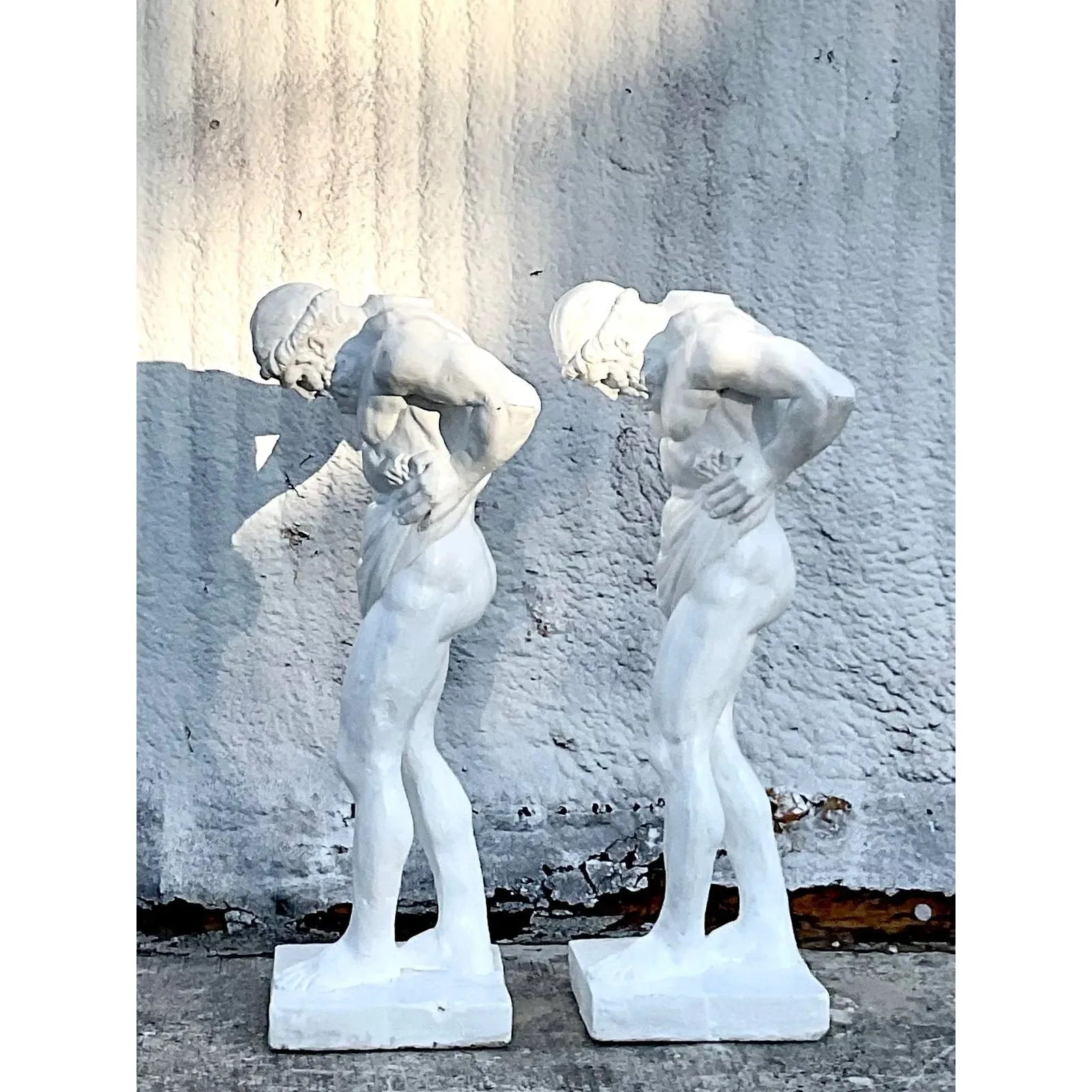 Vintage Grand Tour Painted Concrete Hercules Pedestal- a Pair — additional photo 4