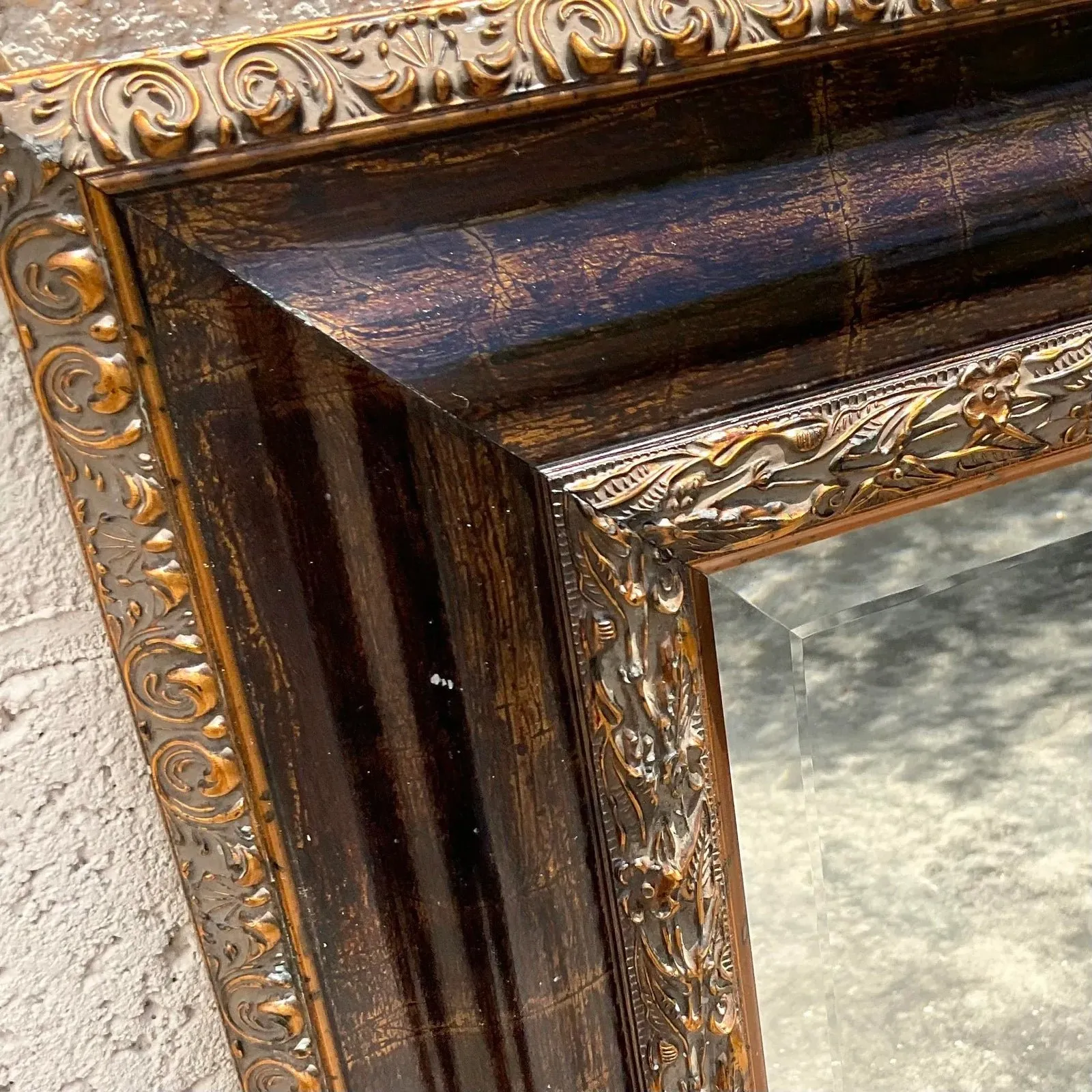 Vintage Regency Uttermost Tortoise Shell Finish Gilt Mirror — additional photo 5