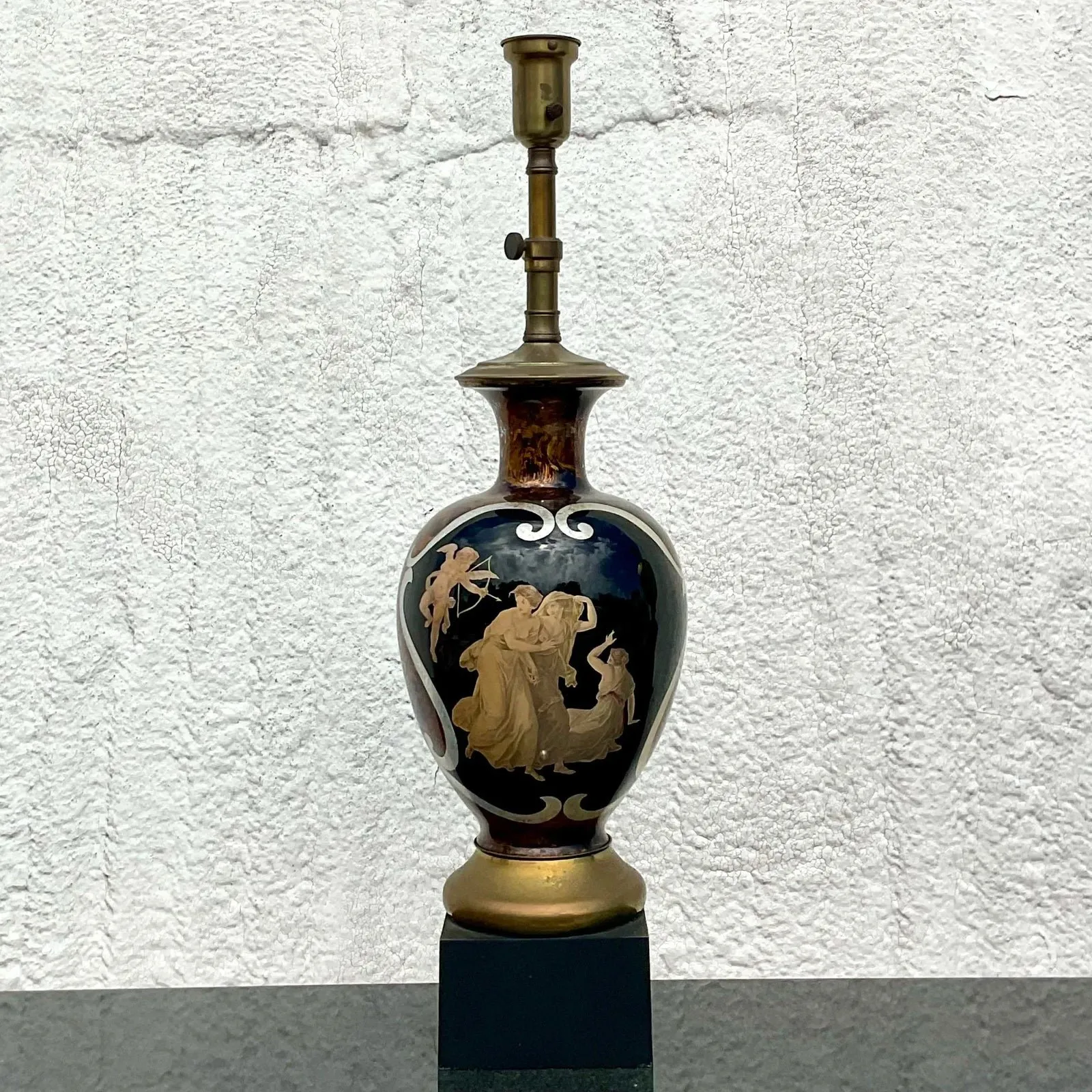 Vintage Regency Italian Reverse Painted Glass Lamp After Fornasetti