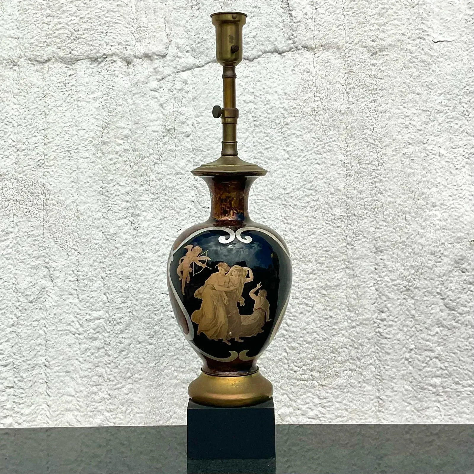 Vintage Regency Italian Reverse Painted Glass Lamp After Fornasetti — additional photo 2