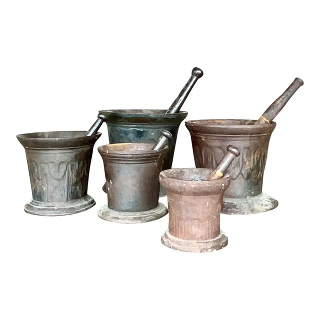 Vintage Boho Apothecary Wrought Iron Mortar and Pestle - Set of 5 — additional photo 1