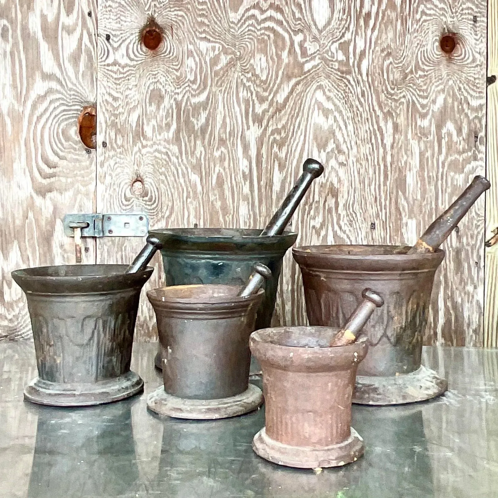 Vintage Boho Apothecary Wrought Iron Mortar and Pestle - Set of 5 — additional photo 2