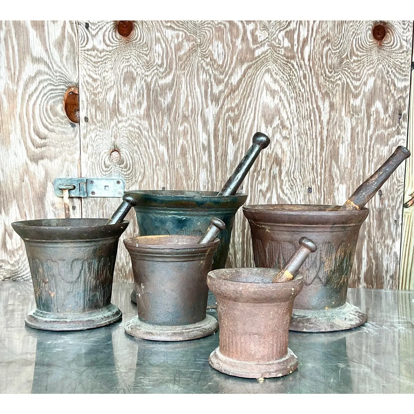 Vintage Boho Apothecary Wrought Iron Mortar and Pestle - Set of 5 — additional photo 3