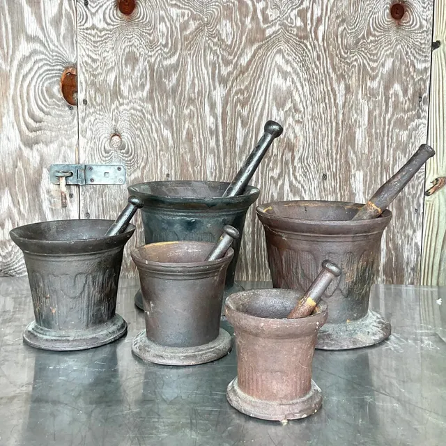 Vintage Boho Apothecary Wrought Iron Mortar and Pestle - Set of 5 — additional photo 4