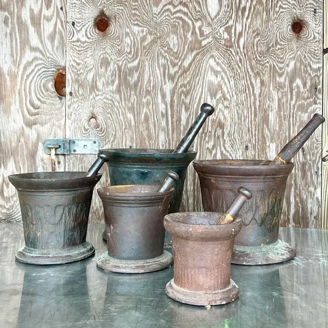 Vintage Boho Apothecary Wrought Iron Mortar and Pestle - Set of 5 — additional photo 5