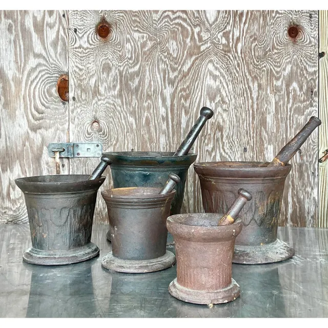 Vintage Boho Apothecary Wrought Iron Mortar and Pestle - Set of 5 — additional photo 6