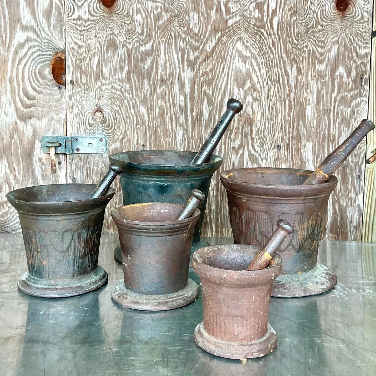 Vintage Boho Apothecary Wrought Iron Mortar and Pestle - Set of 5 — additional photo 7