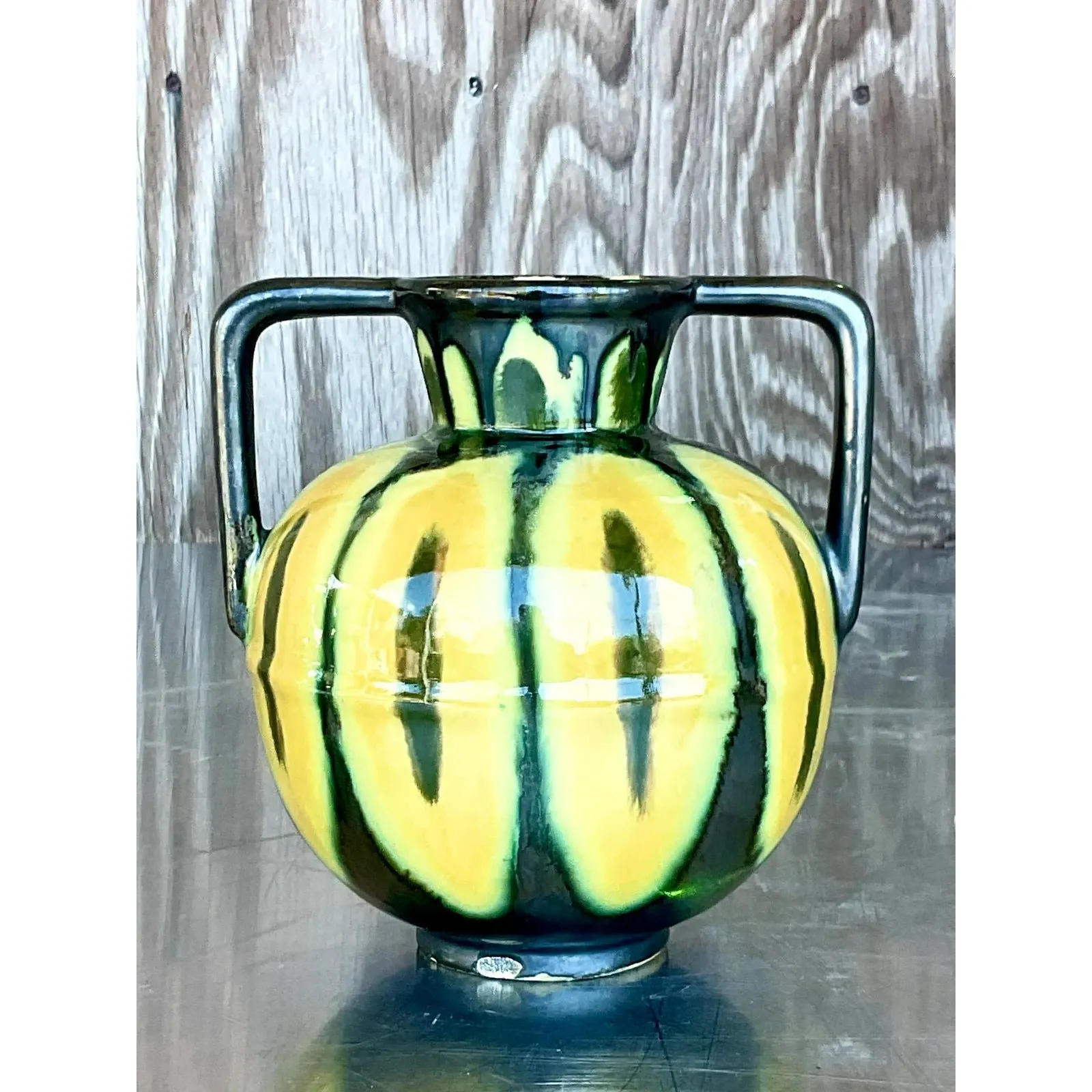 Vintage Boho Signed French Glazed Ceramic Vase — additional photo 2