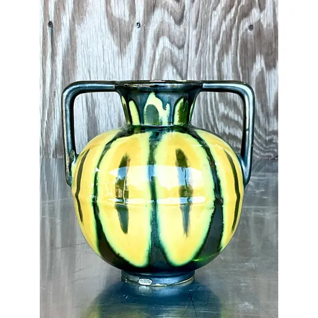Vintage Boho Signed French Glazed Ceramic Vase — additional photo 2