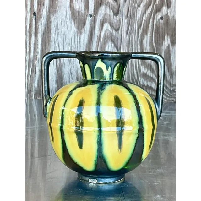 Vintage Boho Signed French Glazed Ceramic Vase — additional photo 3