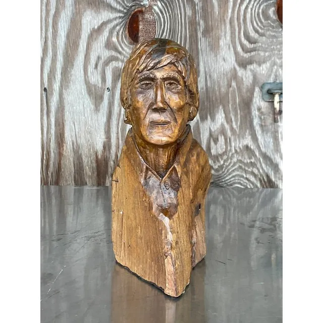 Vintage Boho Hand Carved Sculpture of Man — additional photo 4