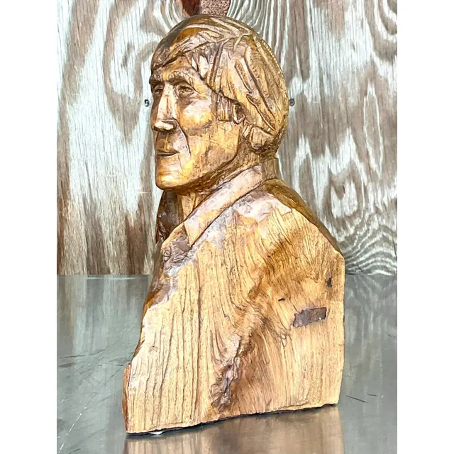 Vintage Boho Hand Carved Sculpture of Man — additional photo 5