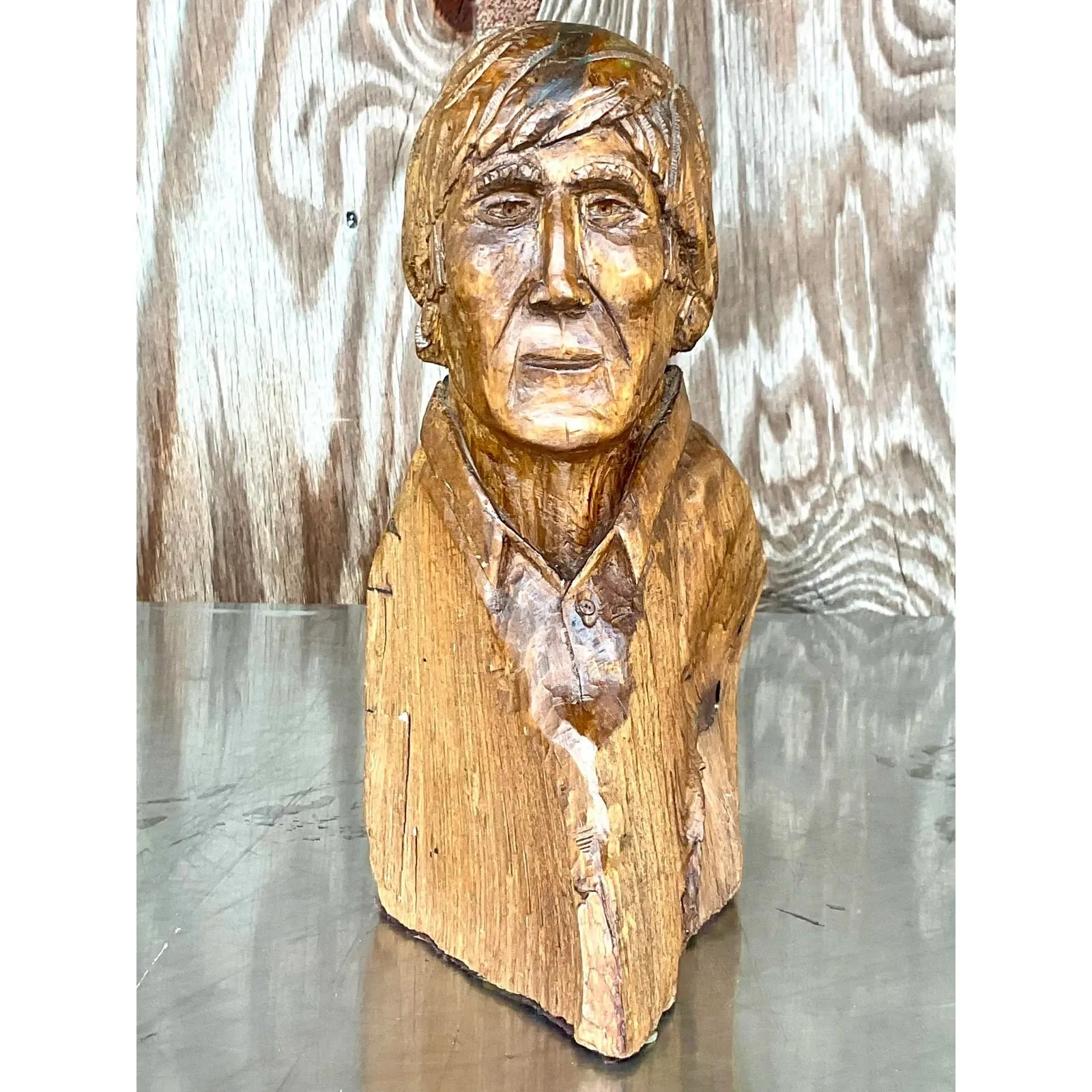 Vintage Boho Hand Carved Sculpture of Man — additional photo 3