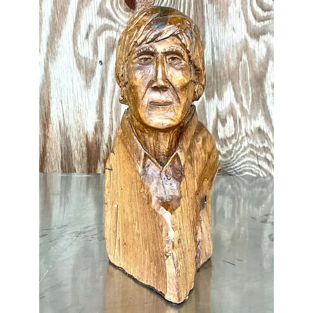 Vintage Boho Hand Carved Sculpture of Man — additional photo 3