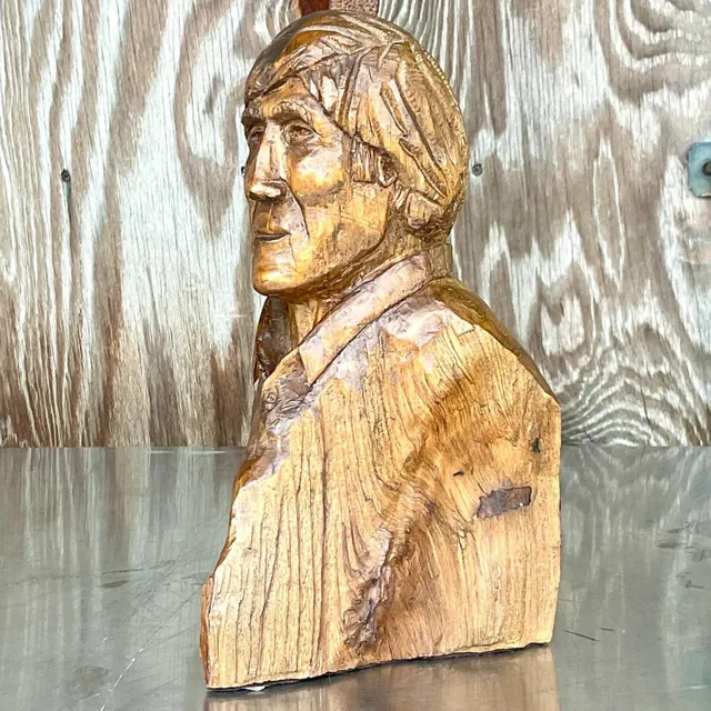 Vintage Boho Hand Carved Sculpture of Man — additional photo 7
