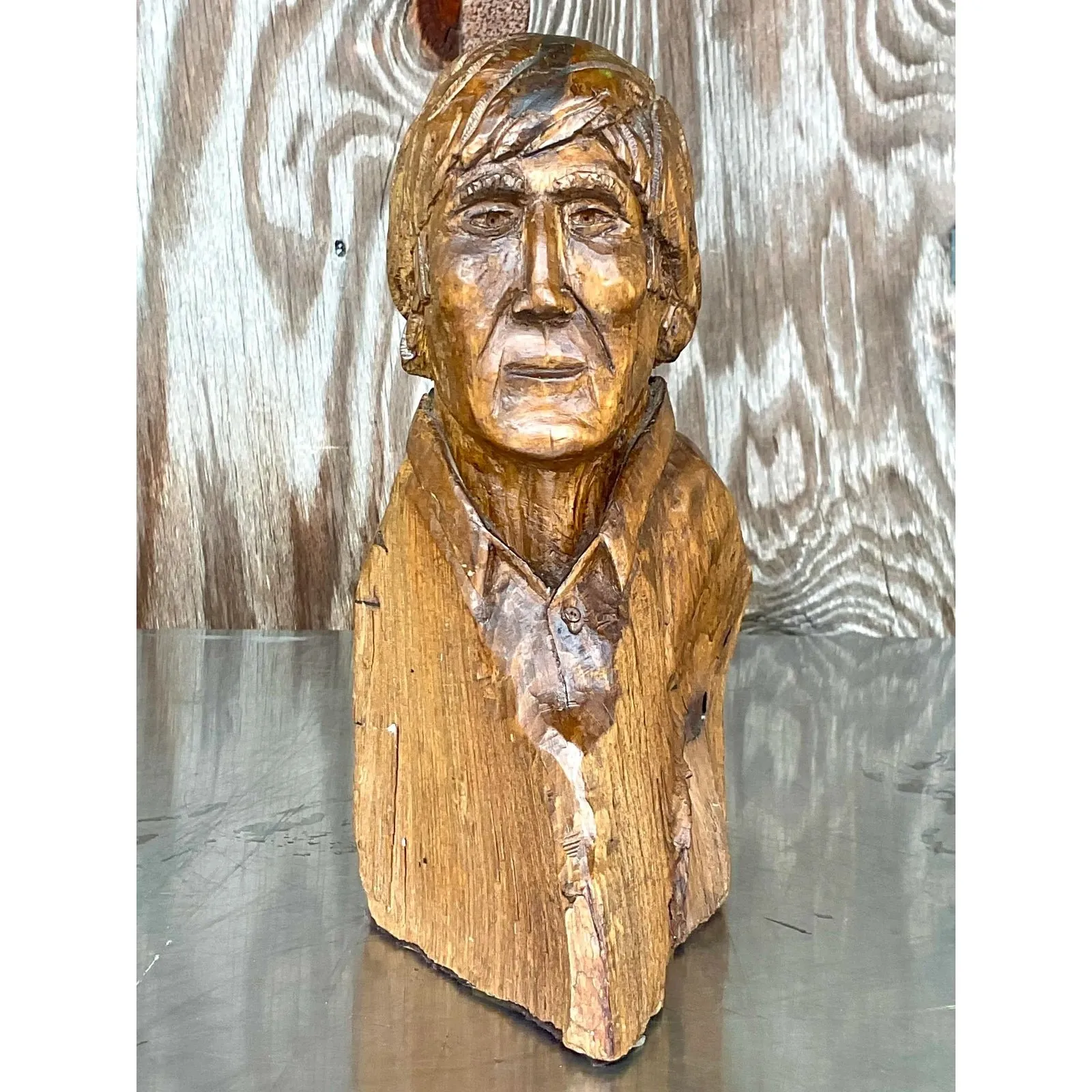 Vintage Boho Hand Carved Sculpture of Man — additional photo 2
