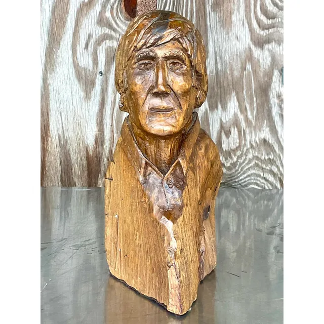 Vintage Boho Hand Carved Sculpture of Man — additional photo 2