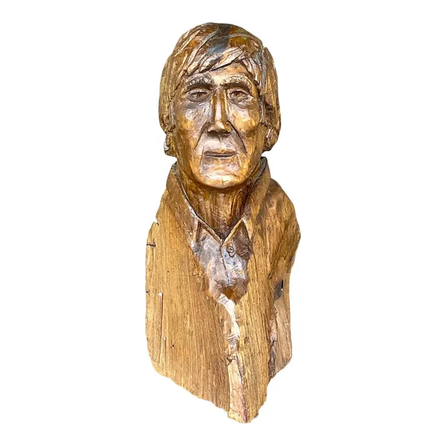 Vintage Boho Hand Carved Sculpture of Man — additional photo 1