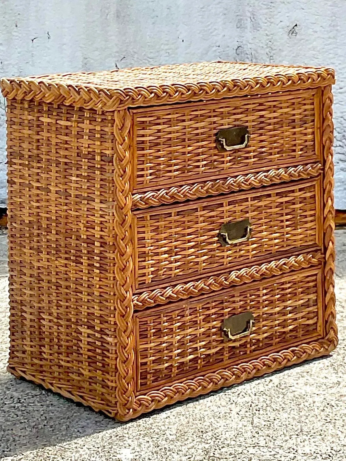 Vintage Coastal Braided Rattan Chest of Drawers — additional photo 1