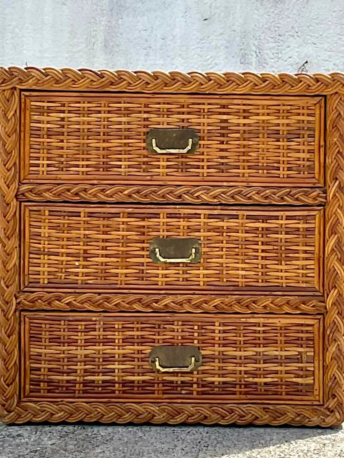 Vintage Coastal Braided Rattan Chest of Drawers — additional photo 4