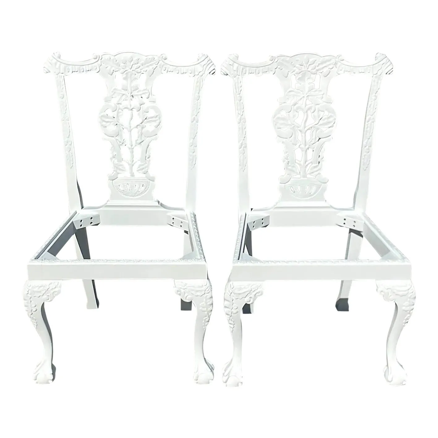 Vintage Regency White Ball and Claw Foot Carved Chippendale Chairs - a Pair — additional photo 1