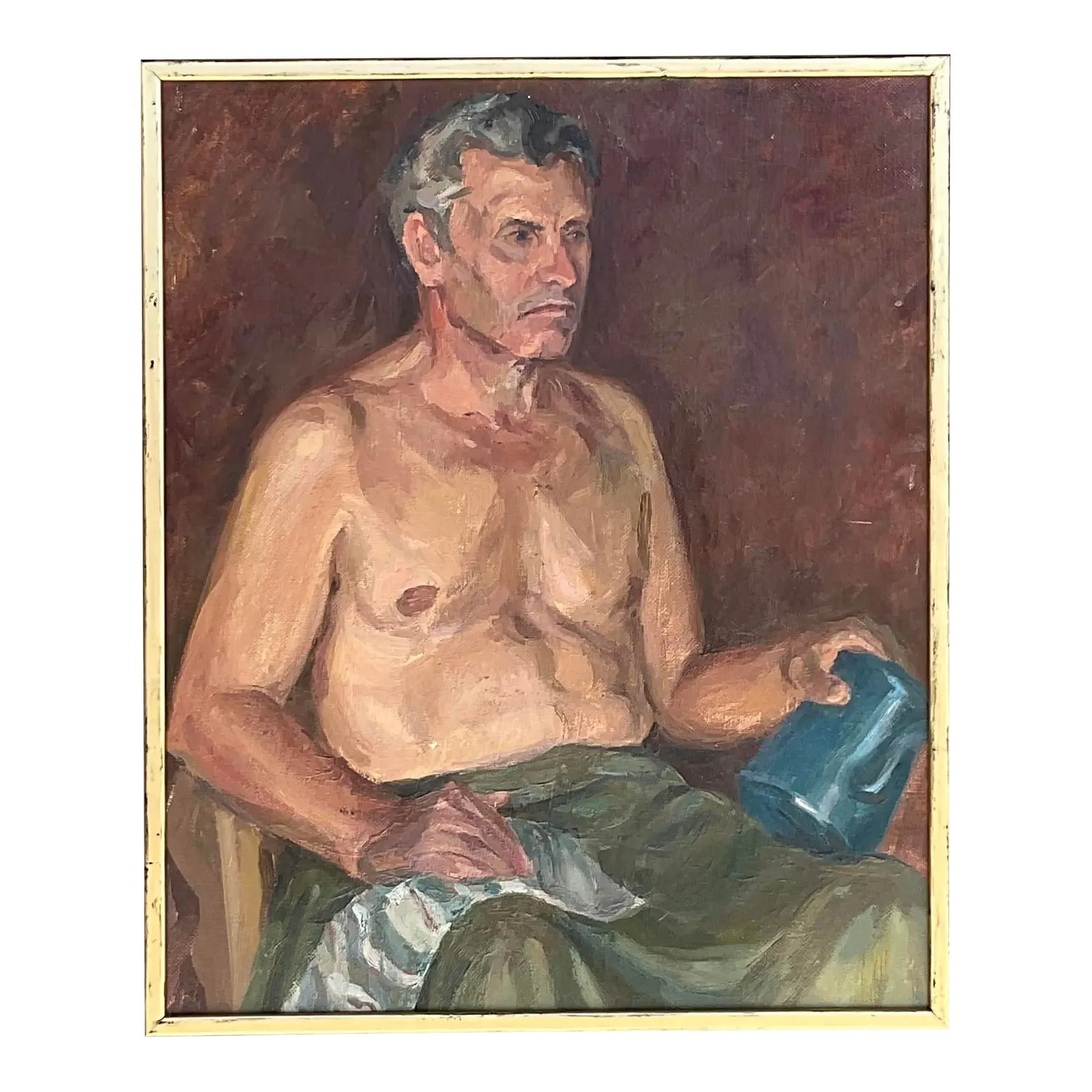Vintage Boho Signed Original Oil Portrait of Man — additional photo 1