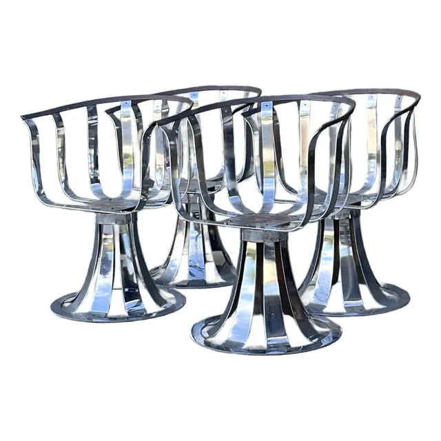Vintage MCM Herbert Siegler for Russell Woodard Chrome Swivel Dining Chairs - Set of 4 — additional photo 1